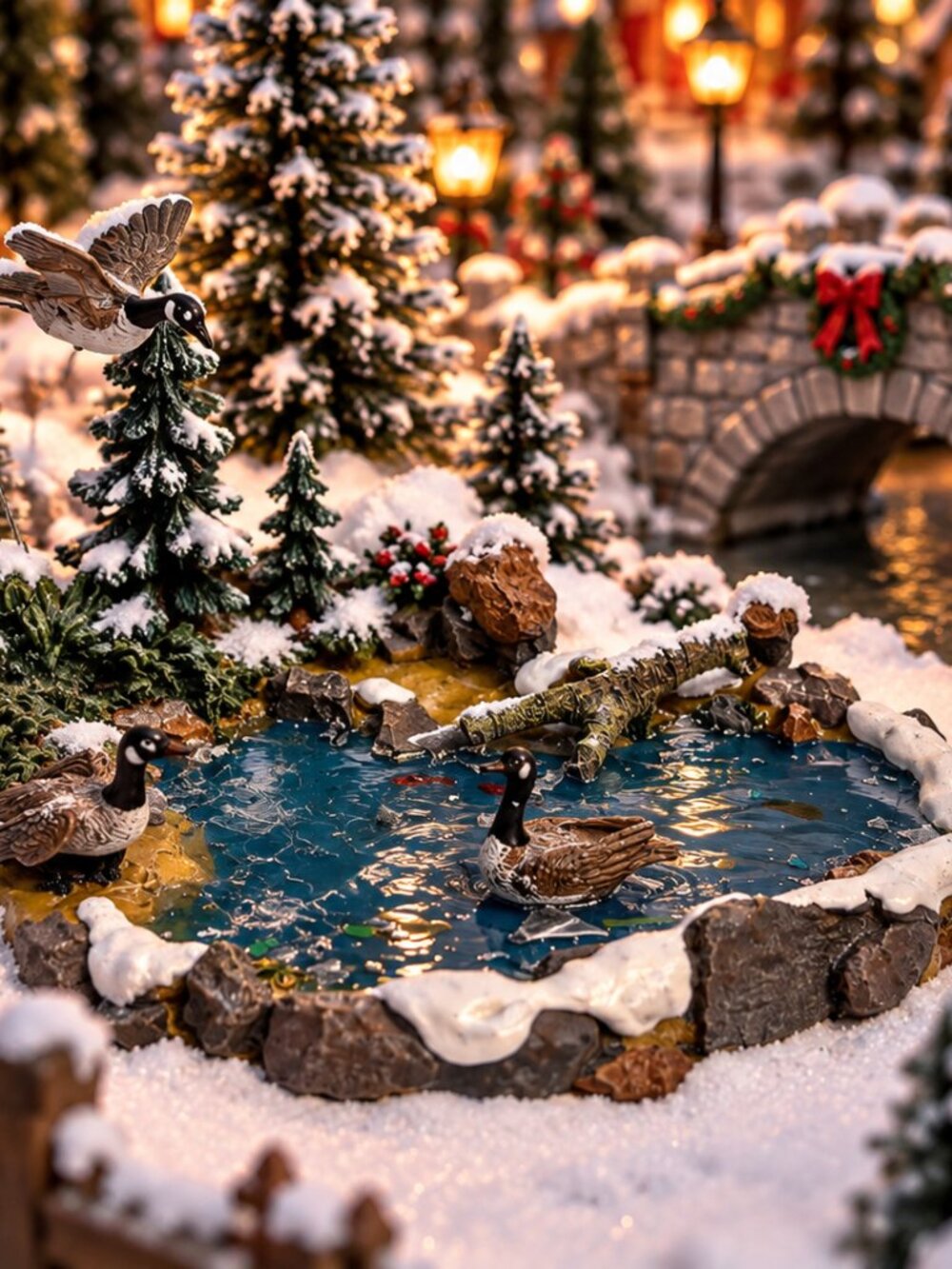 Vintage 2001 Lemax Village Collection Poly-Resin Duck Pond Christmas Village Acc